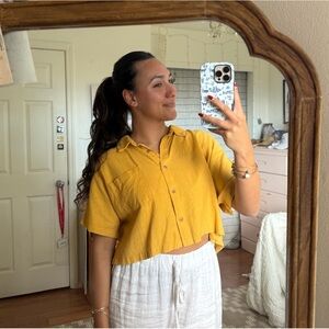 Cropped Collared Button Up Shirt